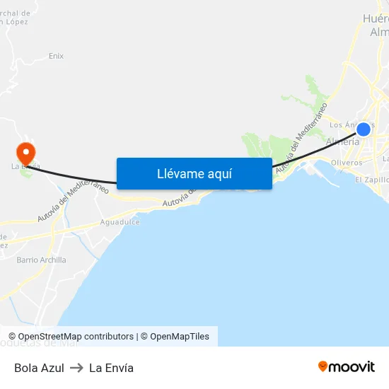 Bola Azul to La Envía map