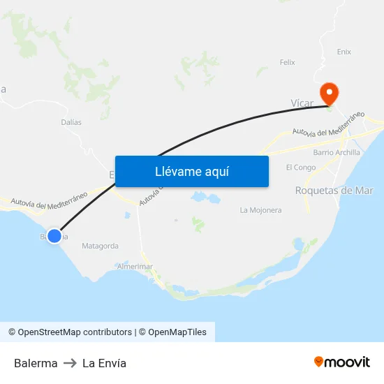 Balerma to La Envía map