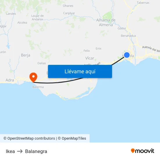 Ikea to Balanegra map