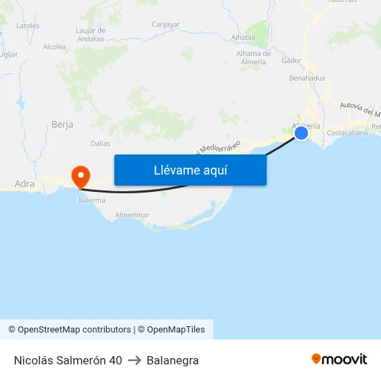 Nicolás Salmerón 40 to Balanegra map