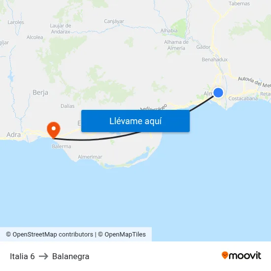 Italia 6 to Balanegra map