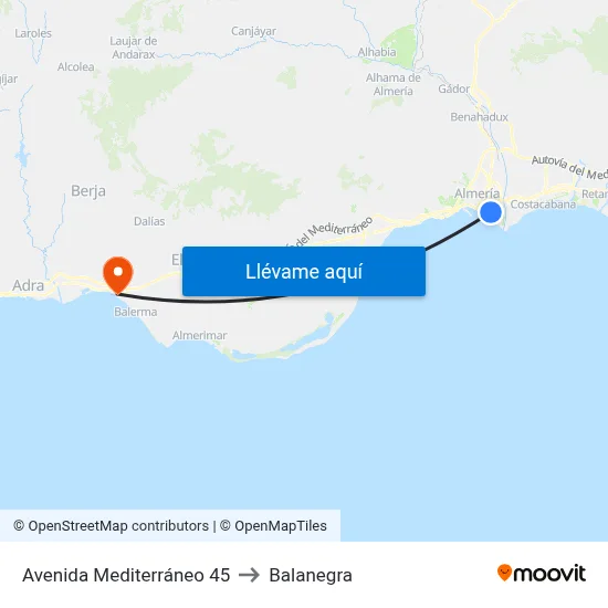Avenida Mediterráneo 45 to Balanegra map