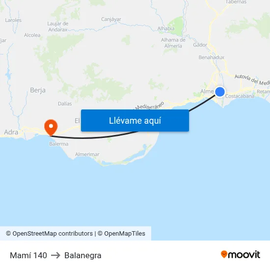Mamí 140 to Balanegra map