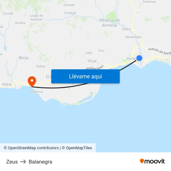 Zeus to Balanegra map