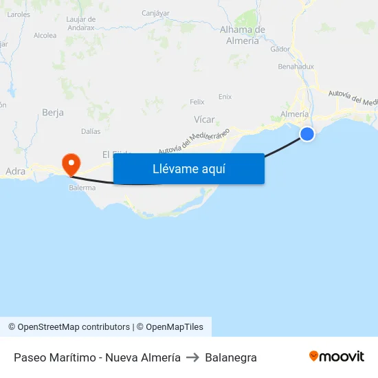 Paseo Marítimo - Nueva Almería to Balanegra map