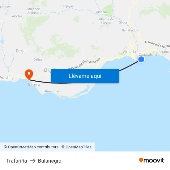 Trafariña to Balanegra map