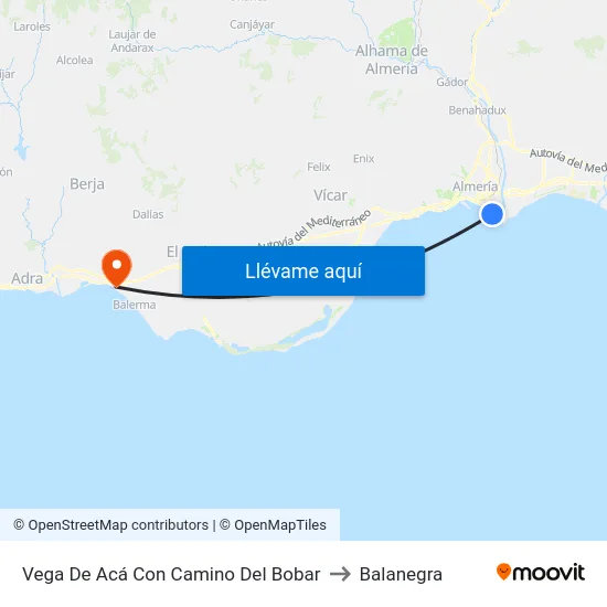 Vega De Acá Con Camino Del Bobar to Balanegra map
