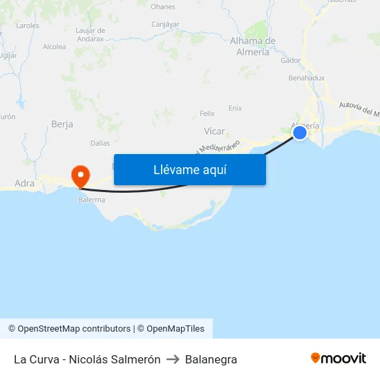 La Curva - Nicolás Salmerón to Balanegra map