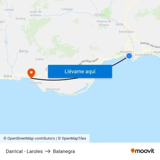 Darrical - Laroles to Balanegra map
