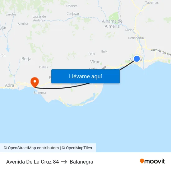 Avenida De La Cruz 84 to Balanegra map