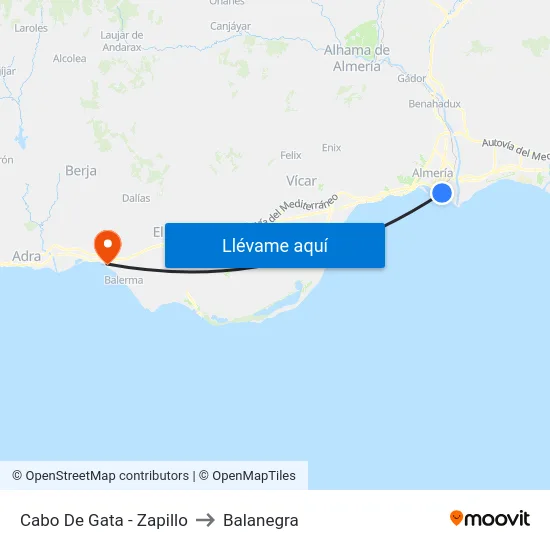 Cabo De Gata - Zapillo to Balanegra map