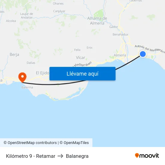 Kilómetro 9 - Retamar to Balanegra map