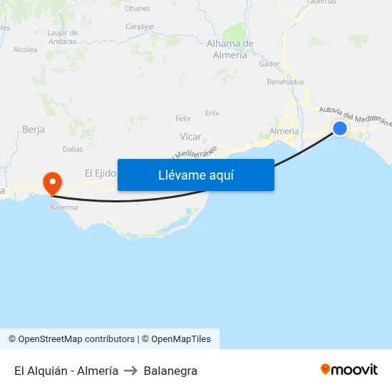 El Alquián - Almería to Balanegra map