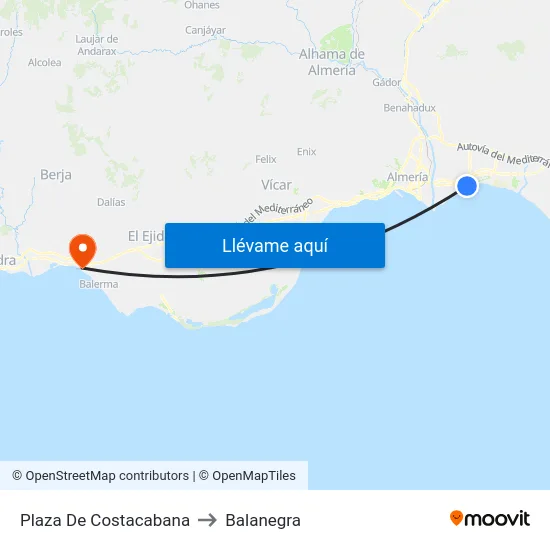 Plaza De Costacabana to Balanegra map