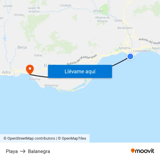Playa to Balanegra map
