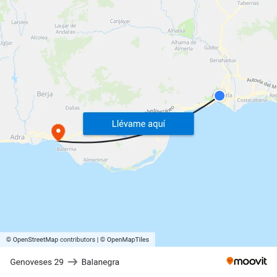 Genoveses 29 to Balanegra map