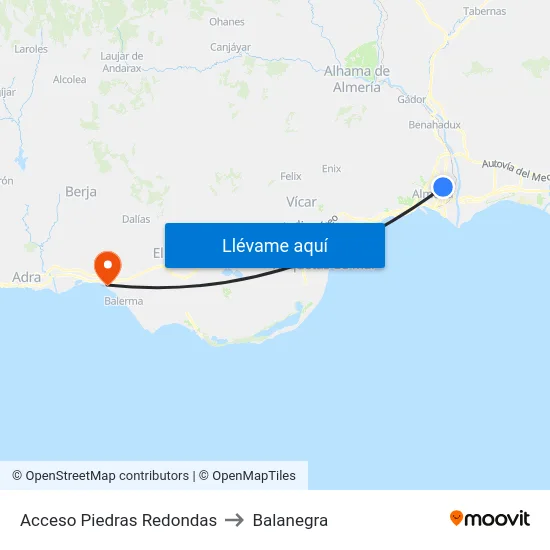 Acceso Piedras Redondas to Balanegra map