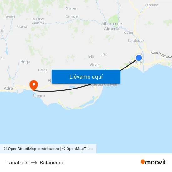 Tanatorio to Balanegra map