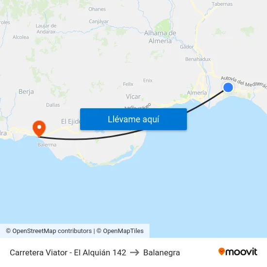 Carretera Viator - El Alquián 142 to Balanegra map