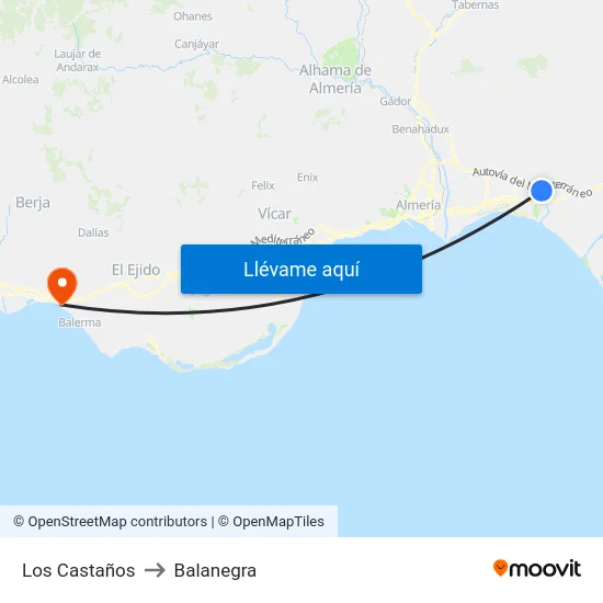 Los Castaños to Balanegra map