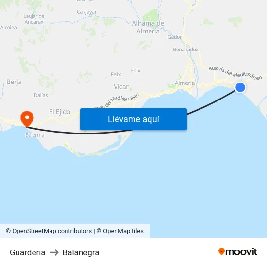 Guardería to Balanegra map