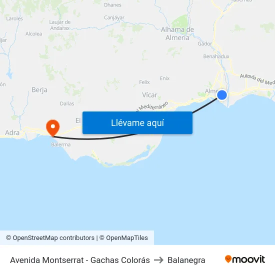 Avenida Montserrat - Gachas Colorás to Balanegra map