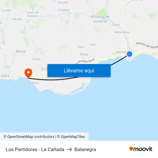 Los Partidores - La Cañada to Balanegra map