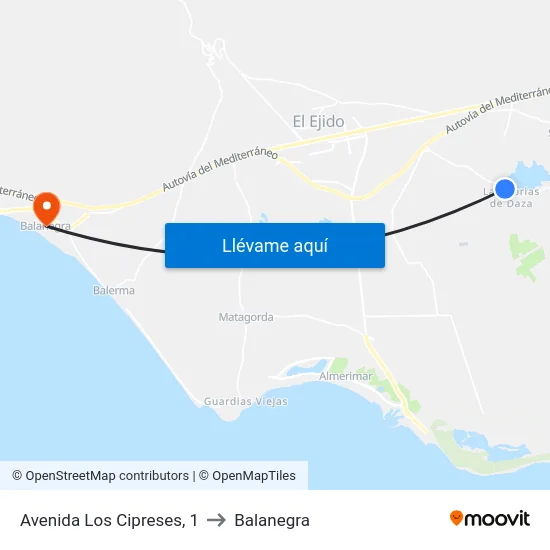 Avenida Los Cipreses, 1 to Balanegra map