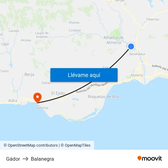 Gádor to Balanegra map