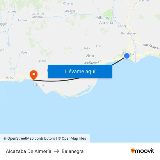 Alcazaba De Almería to Balanegra map