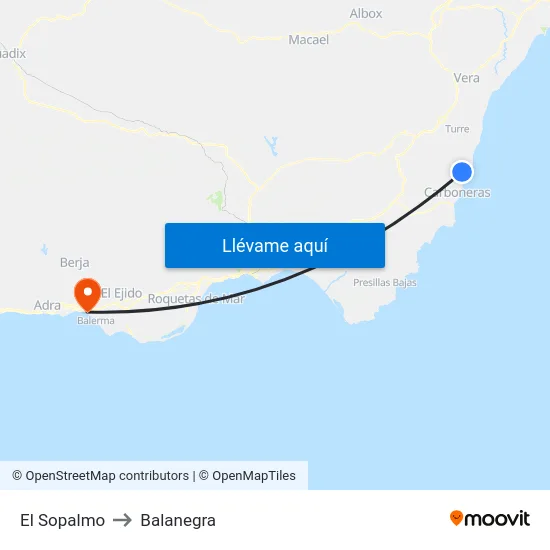 El Sopalmo to Balanegra map