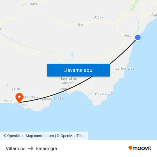 Villaricos to Balanegra map