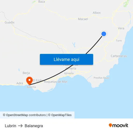 Lubrín to Balanegra map