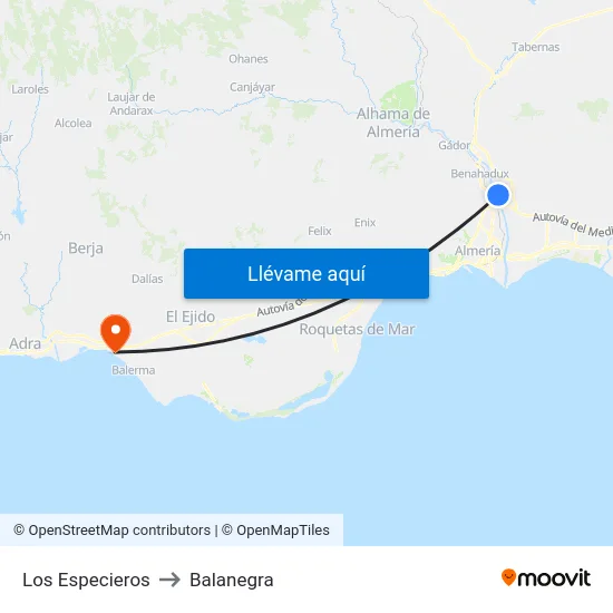 Los Especieros to Balanegra map