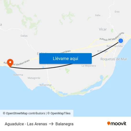 Aguadulce - Las Arenas to Balanegra map