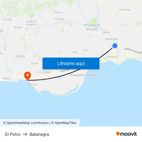 El Potro to Balanegra map