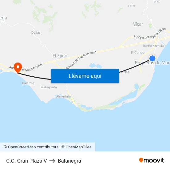 C.C. Gran Plaza V to Balanegra map