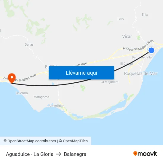 Aguadulce - La Gloria to Balanegra map