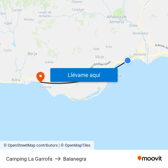 Camping La Garrofa to Balanegra map