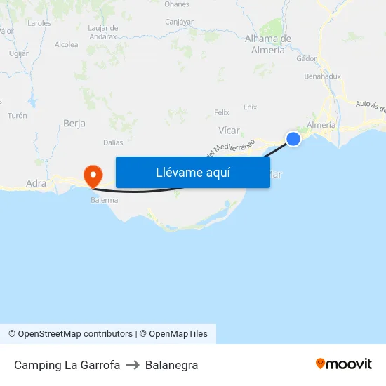 Camping La Garrofa to Balanegra map