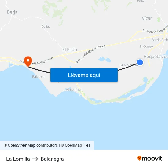 La Lomilla to Balanegra map