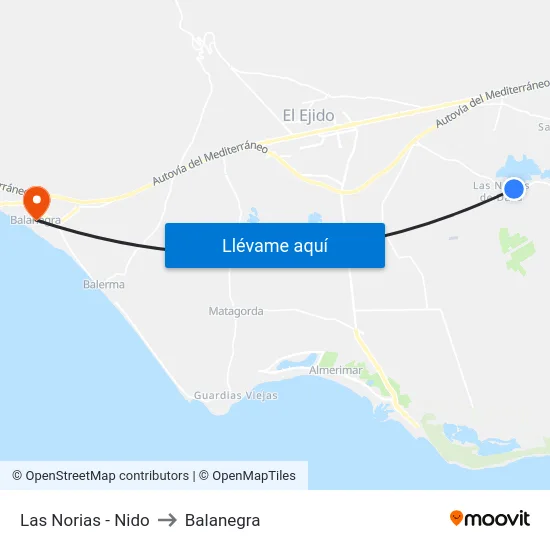 Las Norias - Nido to Balanegra map