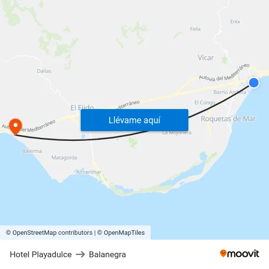 Hotel Playadulce to Balanegra map