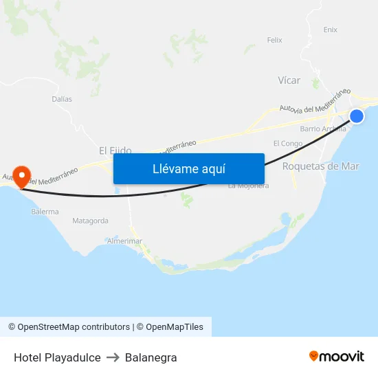 Hotel Playadulce to Balanegra map