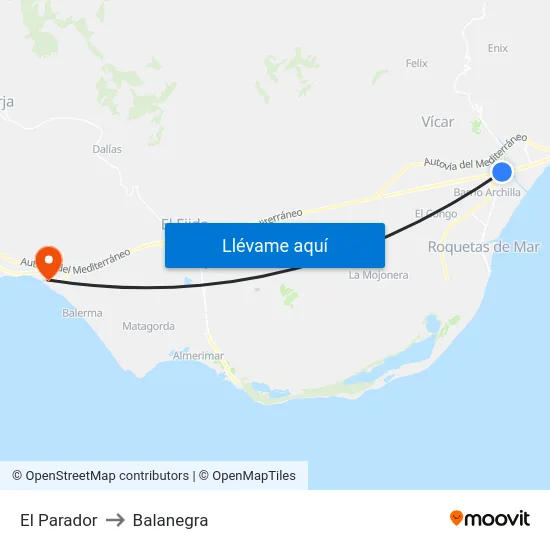 El Parador to Balanegra map