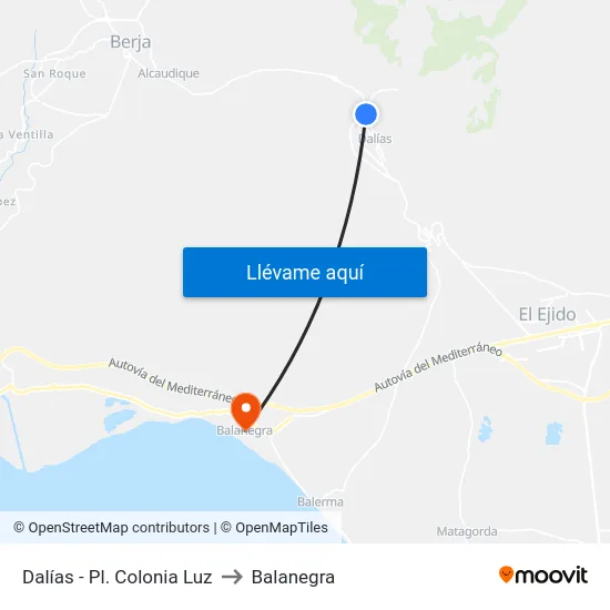 Dalías - Pl. Colonia Luz to Balanegra map