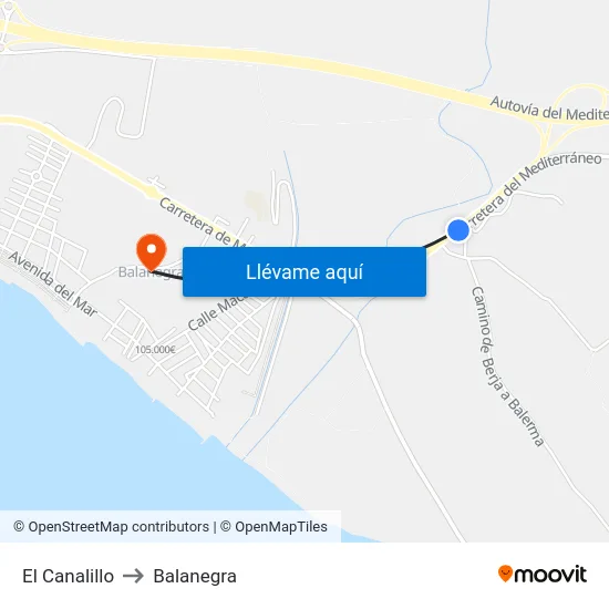 El Canalillo to Balanegra map