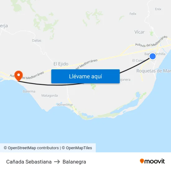 Cañada Sebastiana to Balanegra map