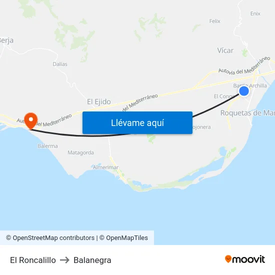 El Roncalillo to Balanegra map