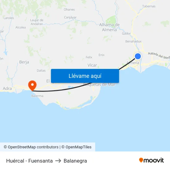 Huércal - Fuensanta to Balanegra map